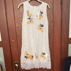 White Lace Midi Dress with Yellow Floral Accents